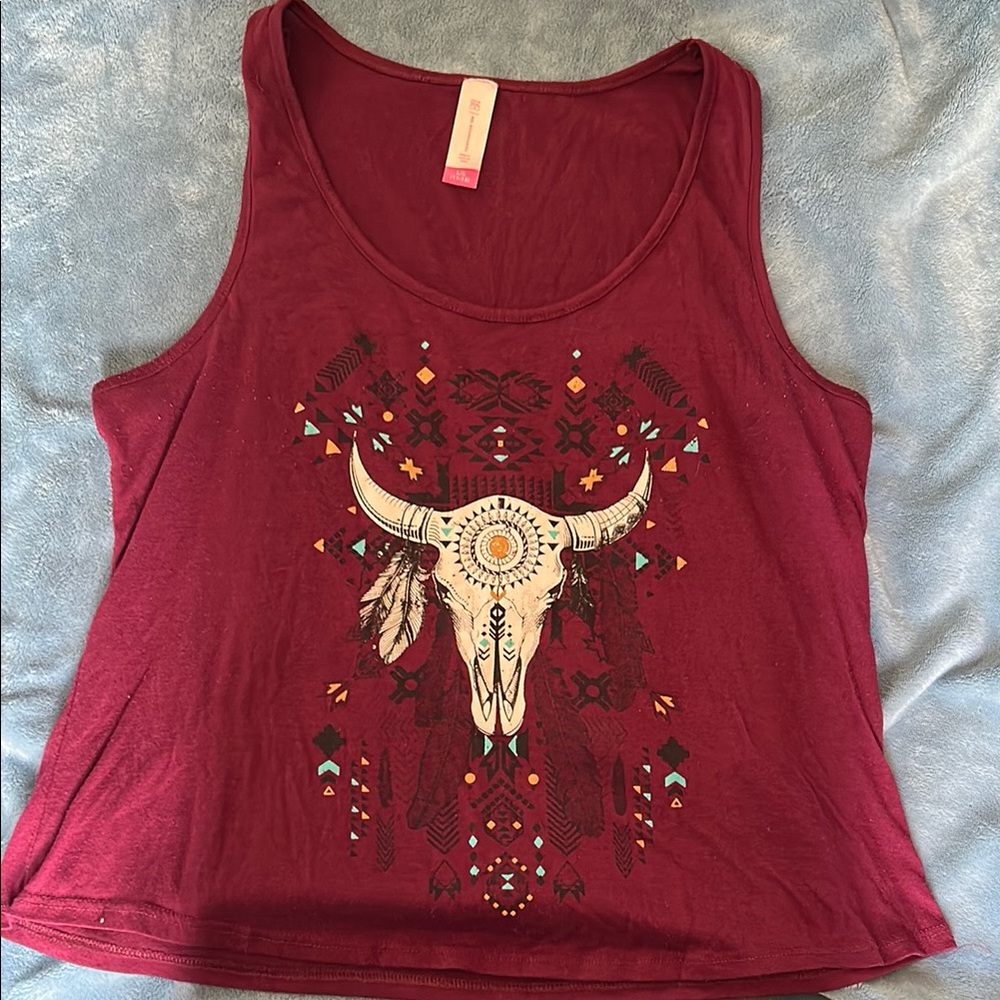Classic retro skull design cropped Tank Top Large with skull and flowers